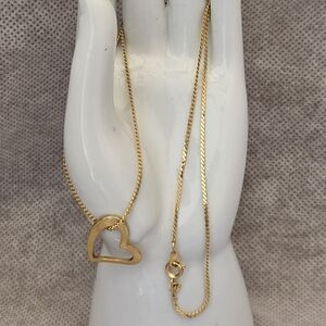 Gold Filled 17" Singapore Chain w Gold Tone Heart Shaped Pendant 3/4" Pendant